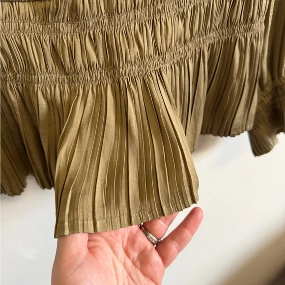 Philosophy Whimsygoth Peplum Blouse Olive Taupe Long Sleeve V Neck Women’s S - Picture 5 of 7